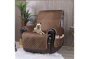 LUFEIJIASHI Velvet Recliner Covers Non Slip Waterproof Large Recliner Chair Covers for Leather Chairs Reversible Recliner Sofa Cover for Living Room Recliner Furniture Protectors Covers for Dog Pets Brown 23"