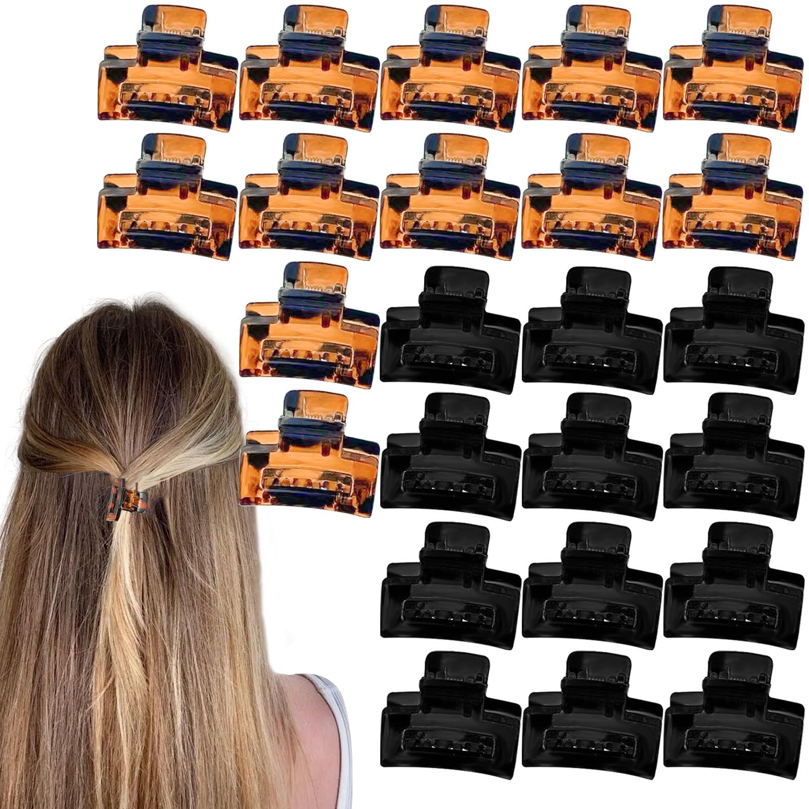 24PCS Hair Claw Clips, Small Square Hair Claw Clips Tortoiseshell Acetate Leopard Mini Hair Claw Clip Non-slip Rectangle Jaw Clips Hair Accessories for Women