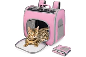 OUTAMATEUR Pet Carrier Backpack, Cat Backpack Carrier with Breathable Holes, Portable Pet Travel Carrier for Medium/Small Cats and Dogs, Airline Approved, Ideal for Outdoor Picnic,Hiking (Pink)