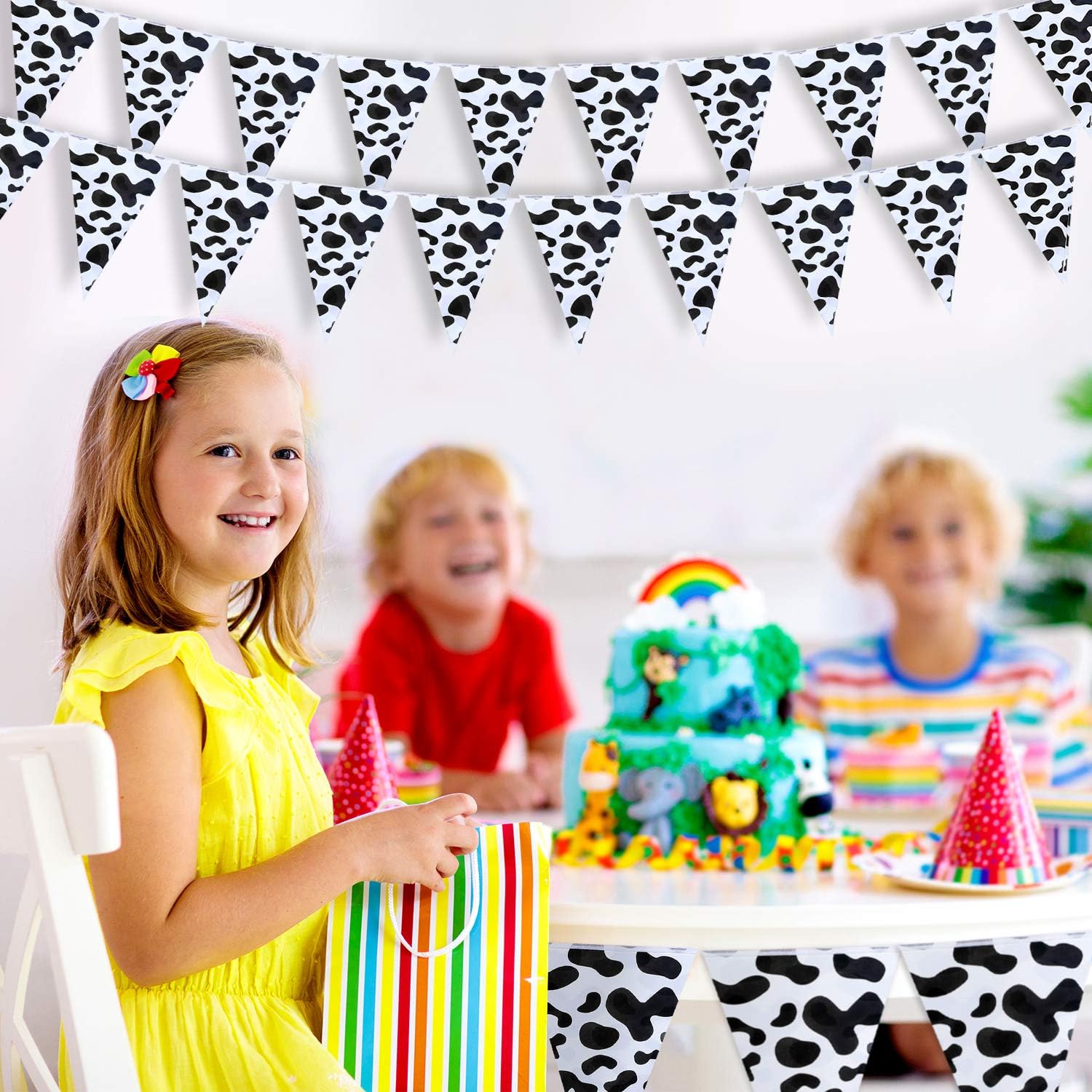 Boao 5 Packs Cow Print Pennant Banners, Black and White, 7.4 x 10.8 Inch, Farm, Western Occasion, Party Banners - Image 4