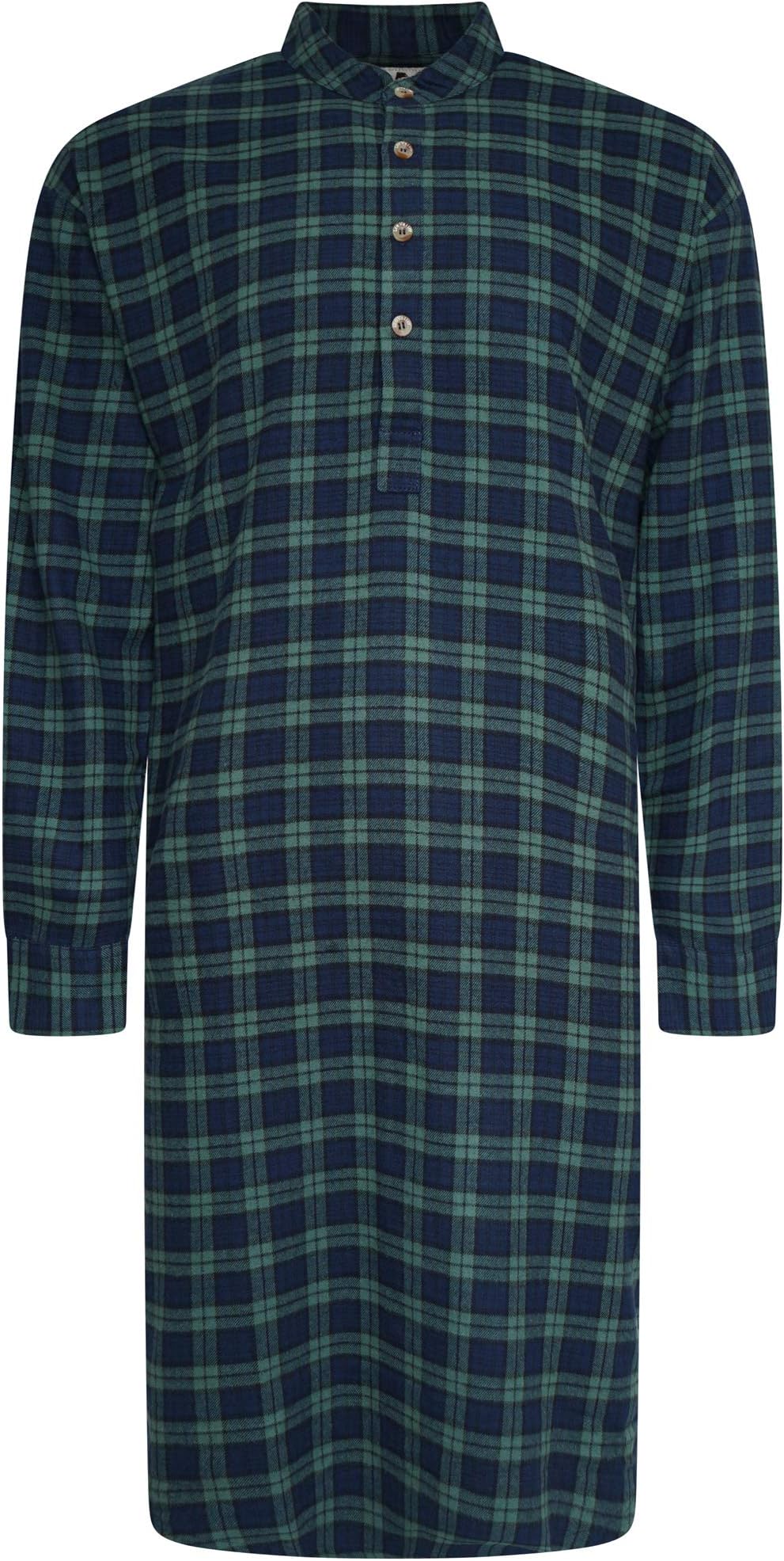 Lee Valley Mens Long Sleeve 100% Cotton Brushed Flannel Nightshirt in Two Colours