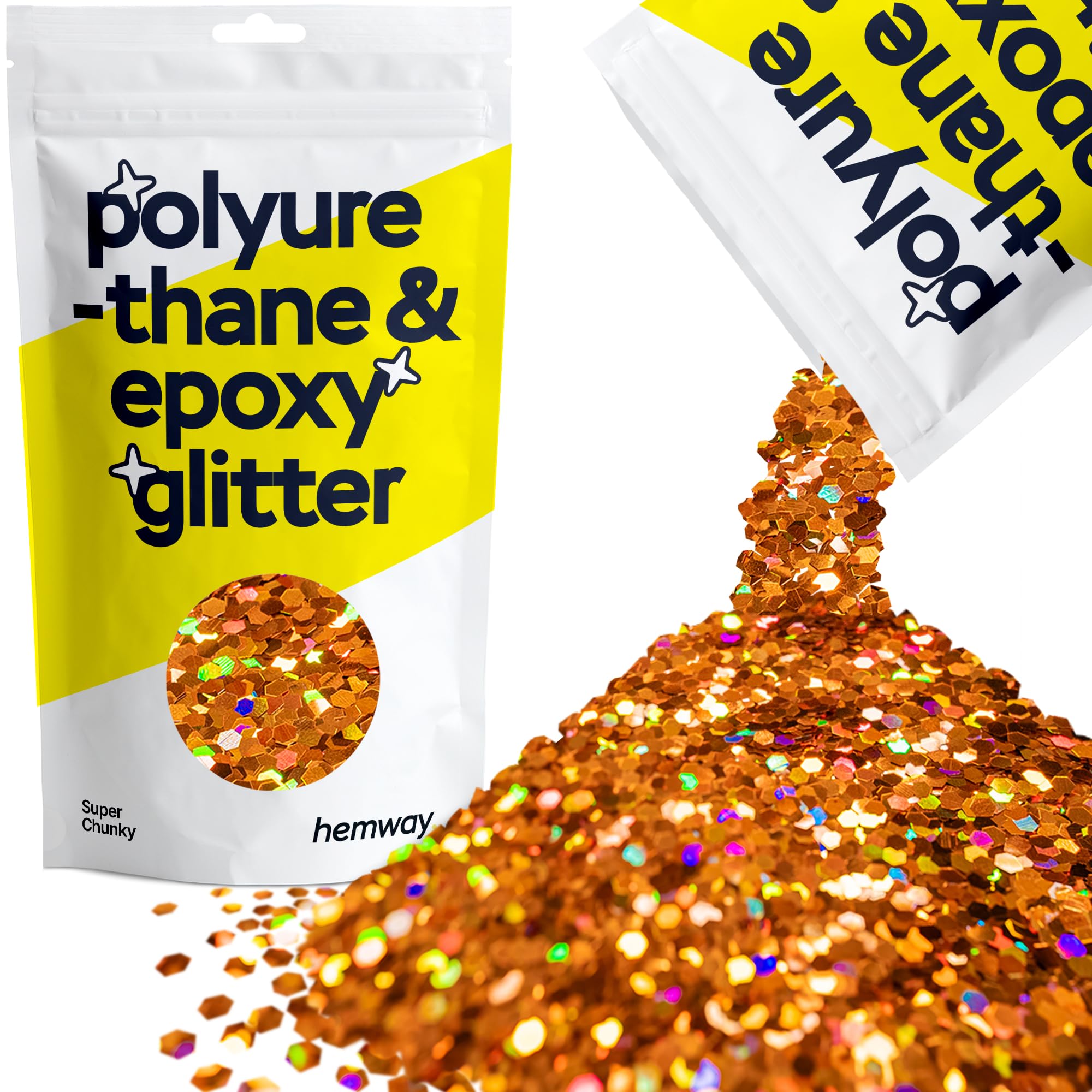 Hemway Resin Glitter Copper Holographic 100g Super Chunky | Polyurethane & Epoxy Glitter for Resin Crafts, Tumblers, Coasters, Floor & Table Art
