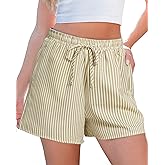 luvamia Striped Shorts for Women High Waisted Beach Casual Drawstring Pull On Elastic Waist Summer Shorts with Pockets