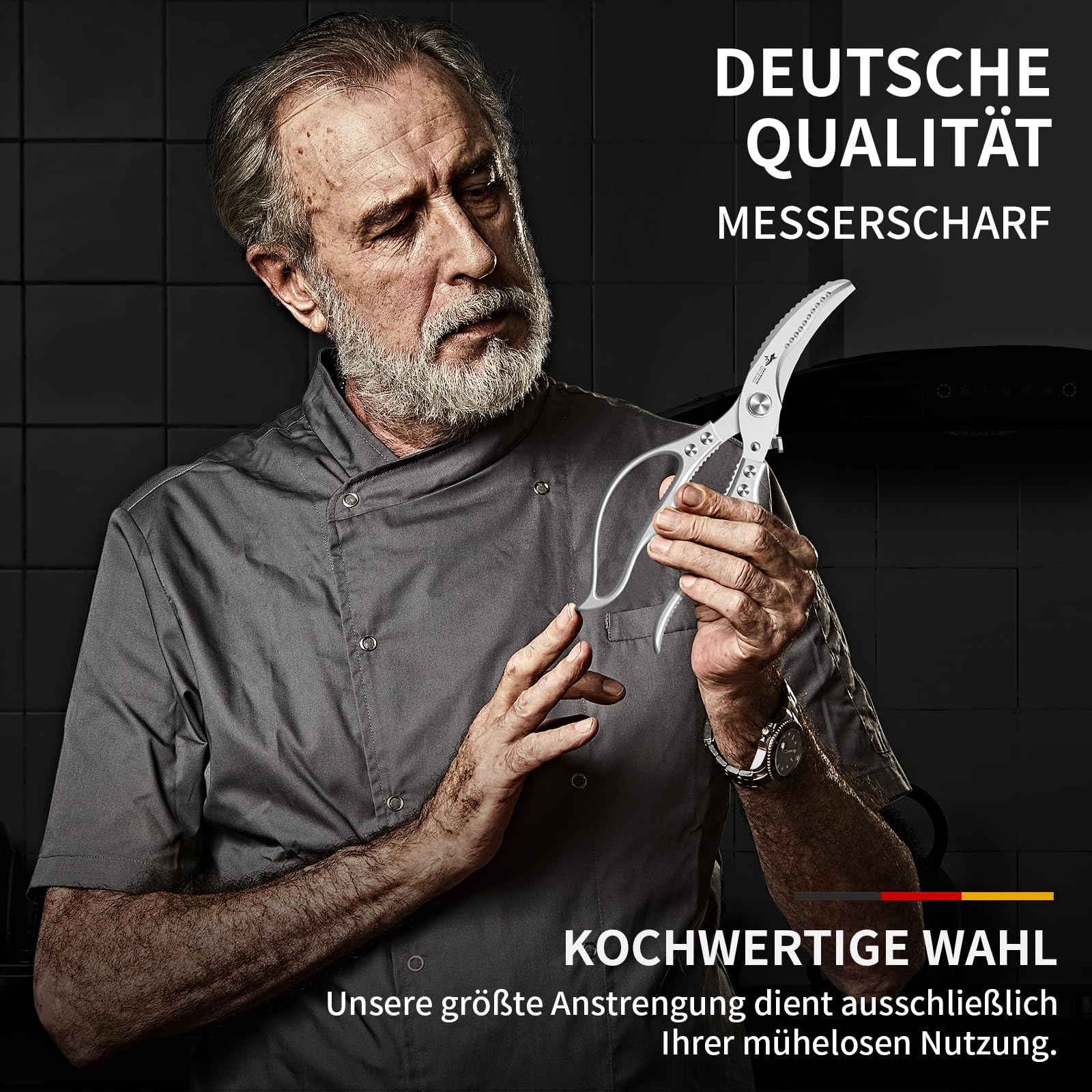 MAD SHARK Geflügelschere Profi-Küchenschere mit Rutschfestem Griff & Sicherheitsverriegelung | Federunterstützt, Spülmaschinengeeignet | Für Hühnerknochen, Fleisch, Truthahn, Fisch, Gemüse (Silber) 8
