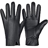 Harssidanzar Sheepskin Leather Gloves For Mens Cold Weather Winter Gloves Warmth Lined SM048US
