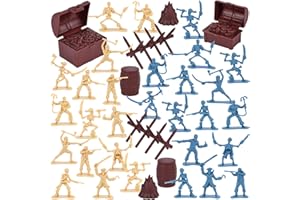 MCPINKY 70PCS Pirate Toy Set, 2 Colors Pirate and Skeleton Warriors Figures with Accessories, Plastic Pirate Toys for Kids Imaginary Pretend Play, Birthday Gifts