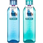 Sistema Square Water Bottles | 1L | Leakproof Kids Water Bottles | BPA-Free | Ocean Blue & Minty Teal | 2 Count