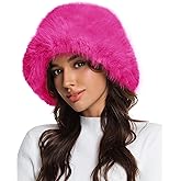 Doyesiee Faux Fur Bucket Hat for Women, Wide Brim Adjustable Fuzzy Fisherman Cap Long Pile Fluffy Winter Fashion Hat