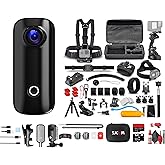 SJCAM C100 Plus Action Camera in Black with 4K Video, EIS Stabilization, and Audio Recording, Bundle Including: 64GB Micro SD Card, 50-in-1 Action Kit, Card Reader, Card Wallet, and Micro USB Cable