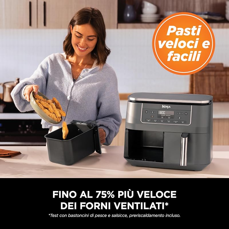 Doppia Zona, Friggitrice ad Aria Grande, 7,6L, Grigio Piombo