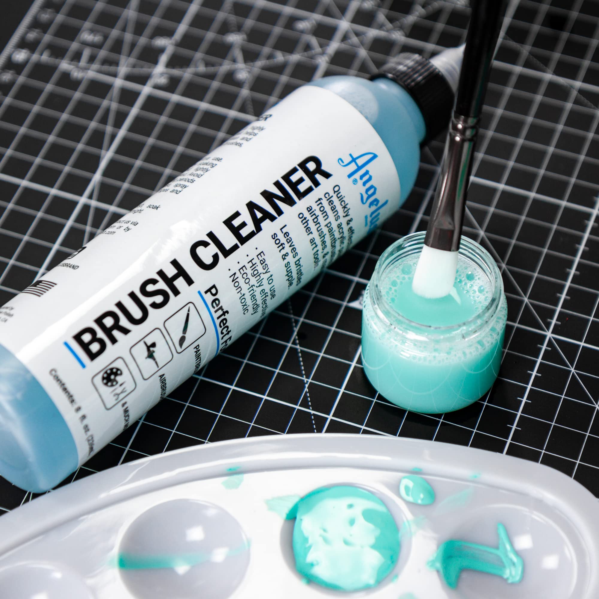 Angelus Brush Cleaner – Fast-Acting Cleaner for Brushes, Airbrushes & Art Tools – Effectively Removes Dried Acrylic, Oil, and Water-Based Paints, 8 ounces