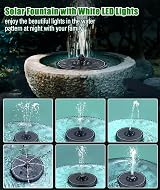 SZMP Solar Water Fountain 100% Glass Panel 7 Nozzles 2200mAh Battery White view 2