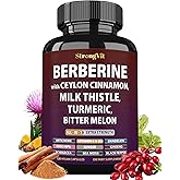 Berberine with Ceylon Cinnamon Supplement, Milk Thistle, Turmeric, Bitter Melon for Digestion, Immunity. Organic Complex for Men & Women, Non-GMO, Gluten-Free, Vegan, USA (120 Capsules)