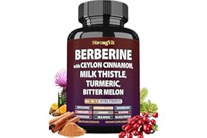 STRONGVIT Berberine with Ceylon Cinnamon Supplement, Milk Thistle, Turmeric, Bitter Melon for Digestion, Immunity. Organic Complex for Men & Women, Non-GMO, Gluten-Free, Vegan, USA (120 Capsules)