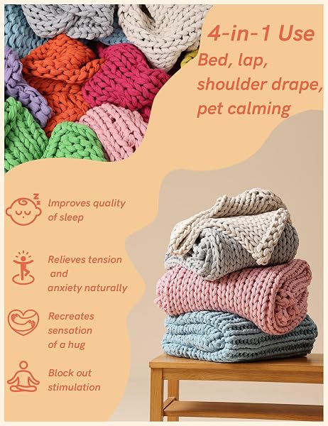 YNM COOLING WEIGHTED BLANKET, 100% COTTON HANDMADE CHUNKY KNITTED BLANKET, WEIGHTED LAP, BREATHABLE HEAVY BLANKETS, MACHINE WASHABLE THROW FOR SLEEP OR HOME DECOR (LIGHT GREY, 40X50 INCH, 7LBS)
