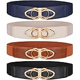 WERFORU Women Thin Elastic Belts,Skinny Stretch Vintage Fashion Waistband for Dress with Gold Buckle 4 Pack