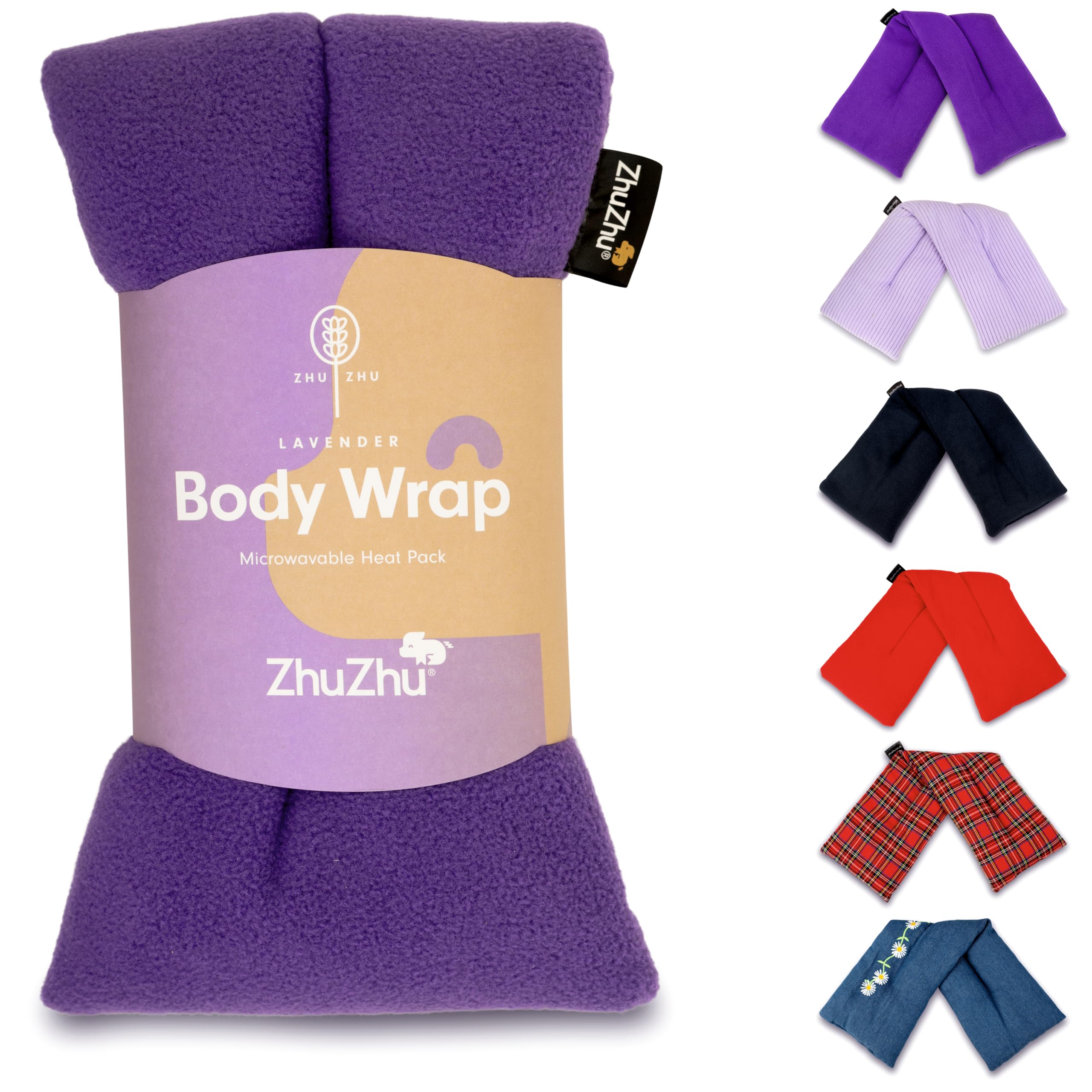 Zhu-Zhu Lavender Body Wrap Wheat Bags Microwavable - Microwave Heat Pad for Joint & Muscle Pain Relief, Neck and Shoulder Pain, Menstrual Pain, Stress - Reusable Hot & Cold Heat Pack - Purple Fleece