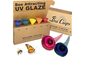 Bee Cups 5 Pack, Bee Watering Station, 100% Handmade Porcelain, Bee and Butterfly Feeder for Garden, Outdoor Feeders for Thirsty Pollinators, Plastic Free, Bee Attracting Glaze (5, Bold Variety)