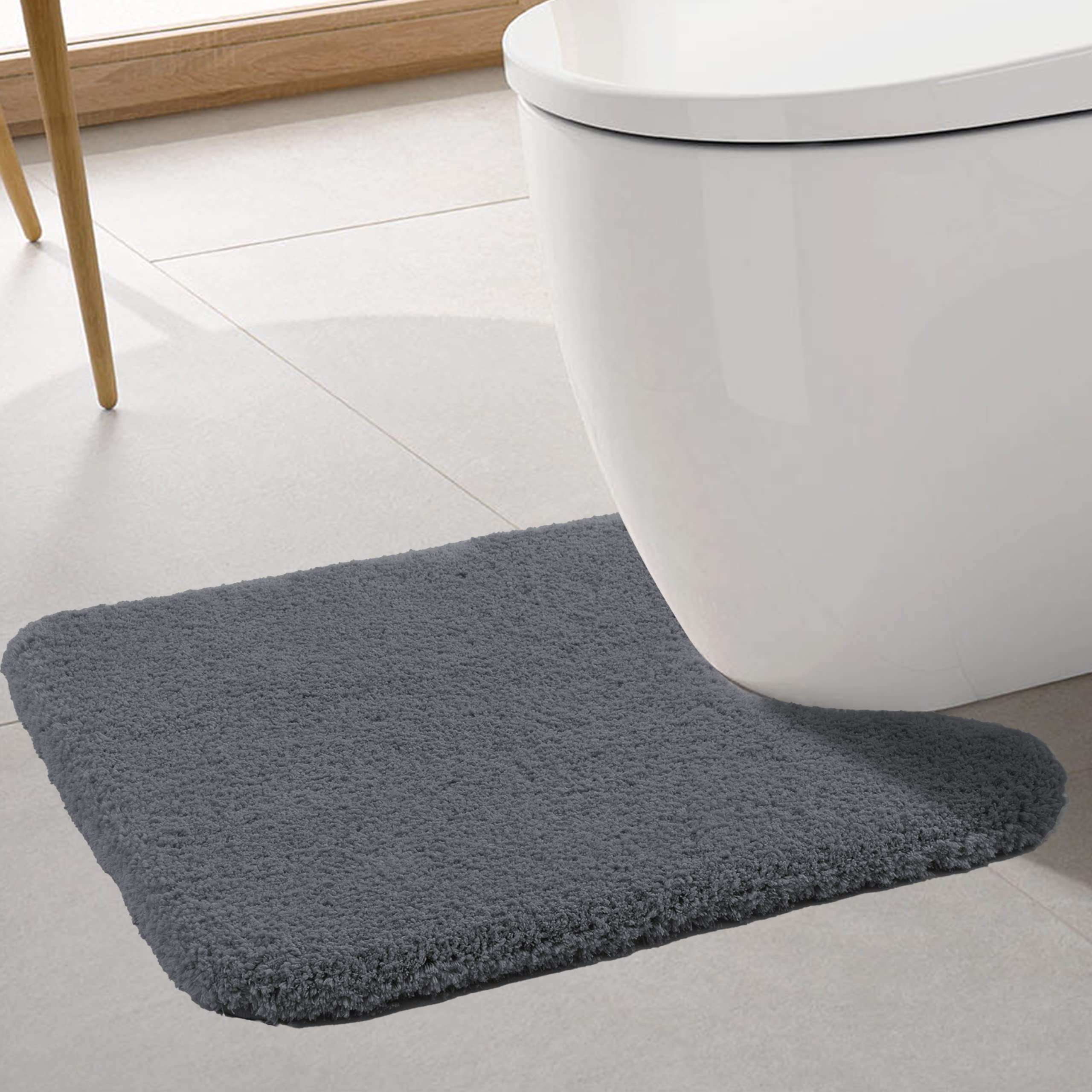 ROLIZOE Ultra Thick Toilet Mat Non Slip Pedestal Mat for Toilet Highly Absorbent Bathroom Toilet Rug Super Soft Bath Mat Rug Carpet Microfiber Floor Mat U Shape 50 x 60cm, Dark Grey