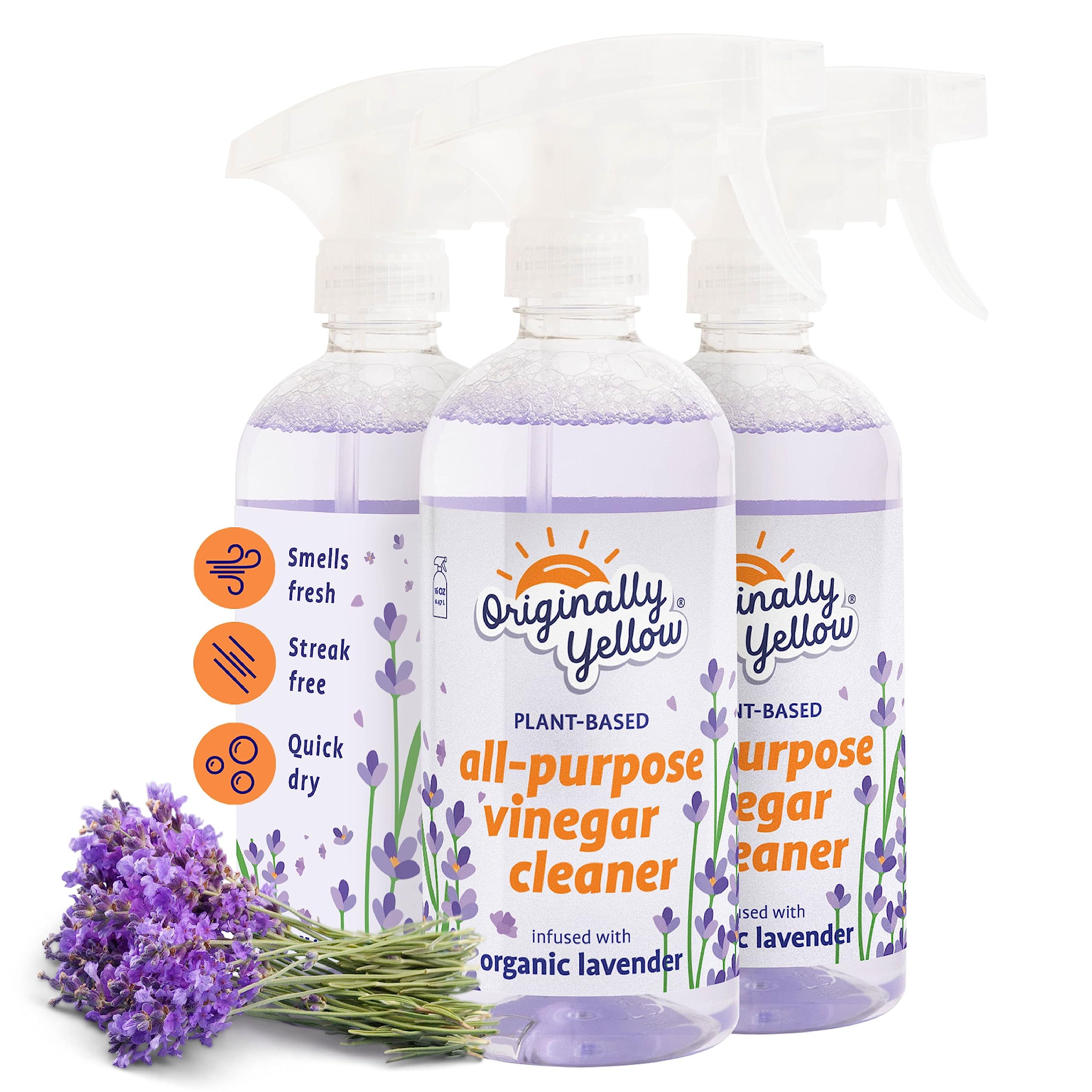 Photo 1 of Originally Yellow Lemon Vinegar All Purpose Cleaning Spray | Distilled Cleaning Vinegar For Every Room In the House | Plant-Derived All Purpose Cleaner | 3 Pack (Lavender)