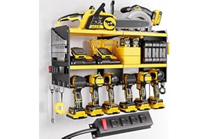Spampur Large Power Tool Organizer Wall Mount with Charging Station, 3 Layer Heavy Duty Metal Tool Storage Rack Loads 420lbs with 6 Cordless Drill Holder, Utility Rack Loads with 4 Power Strip