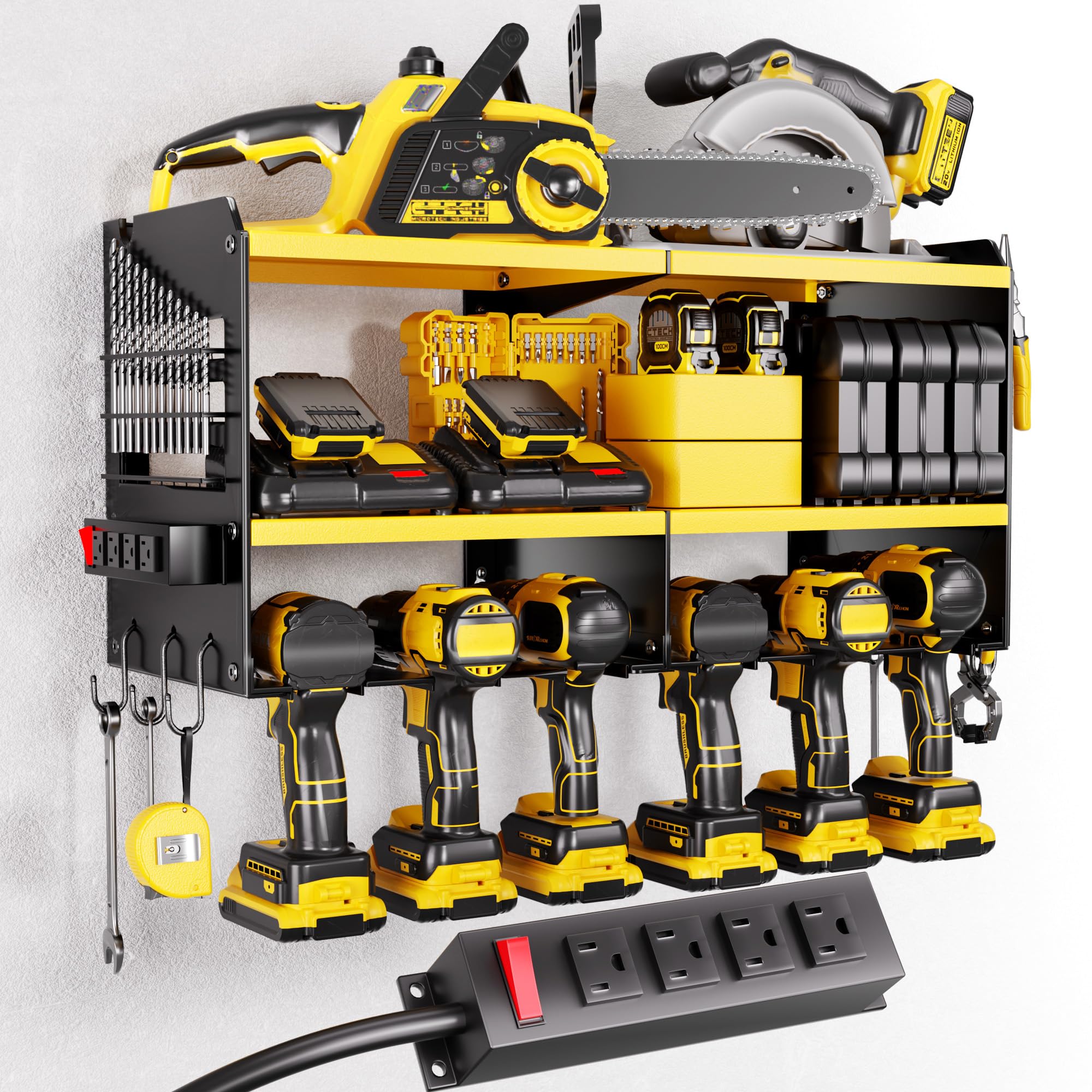 Spampur Large Power Tool Organizer Wall Mount with Charging Station, 3 Layer Heavy Duty Metal Tool Storage Rack Loads 420lbs with 6 Cordless Drill Holder, Utility Rack Loads with 4 Power Strip Image Spampur Large Power Tool Organizer Wall Mount with Charging Station, 3 Layer Heavy Duty Metal Tool Storage Rack Loads 420lbs with 6 Cordless Drill Holder, Utility Rack Loads with 4 Power Strip Image