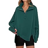 ANRABESS Women's Sweatshirts Oversized Casual Loose Button Up Henley Pullover Top High Low Split 2025 Fall Fashion Outfits