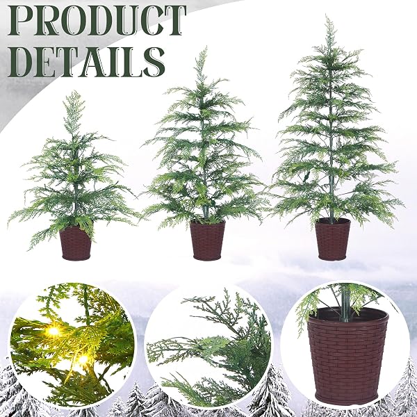 CINNVOICE CHRISTMAS 3FT 4FT 5FT POTTED PRE-LIT TWINKLE LED CYPRESS NORFOLK ARTIFICIAL CHRISTMAS TREE, FAUX POTTED PLANTS WITH A WOVEN BASKET BASE FOR FRONT PORCH INDOOR OUTDOOR DECOR(CYPRESS TREE)