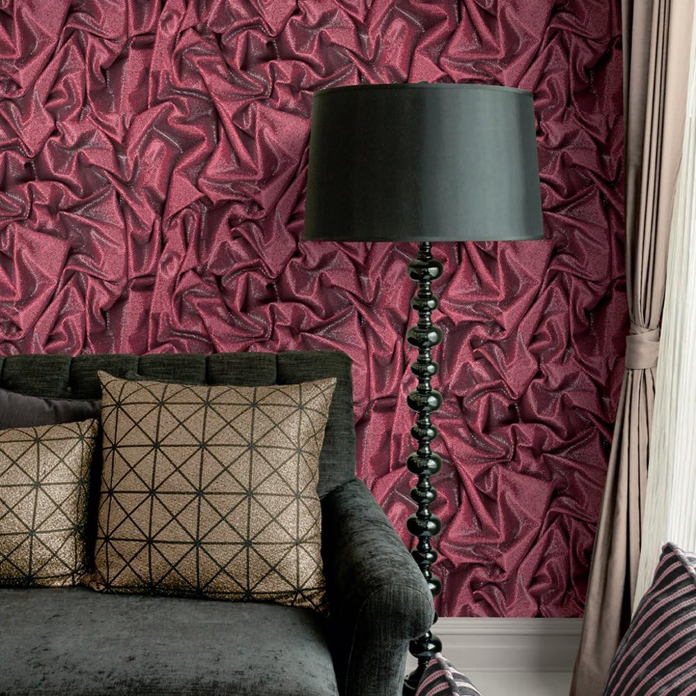 Muriva Crushed Satin Wallpaper, Faux Silk Effect, Modern Realistic Glitter, red, L14210, Rot L14210 - Image 4