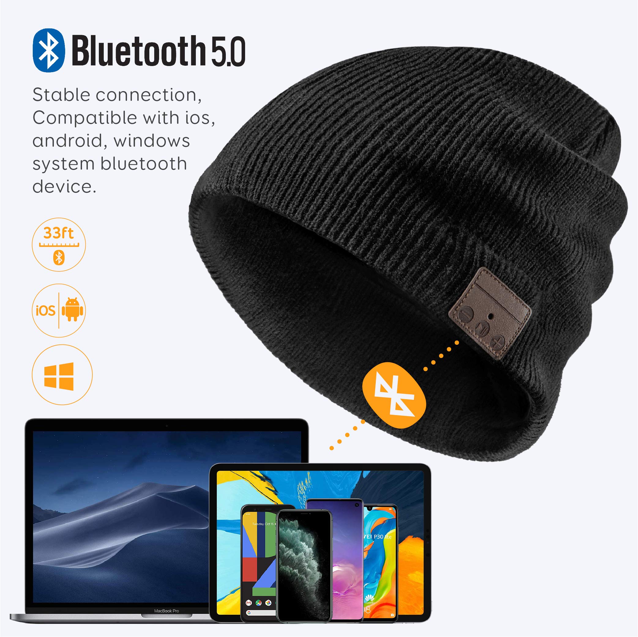 Bluetooth Beanie,Bluetooth 5.0 Hat,Built-in Wireless Headphones&Mic- Unique Gifts for Men Women,Outdoor Running,Hiking,Skiing,Dog Walking