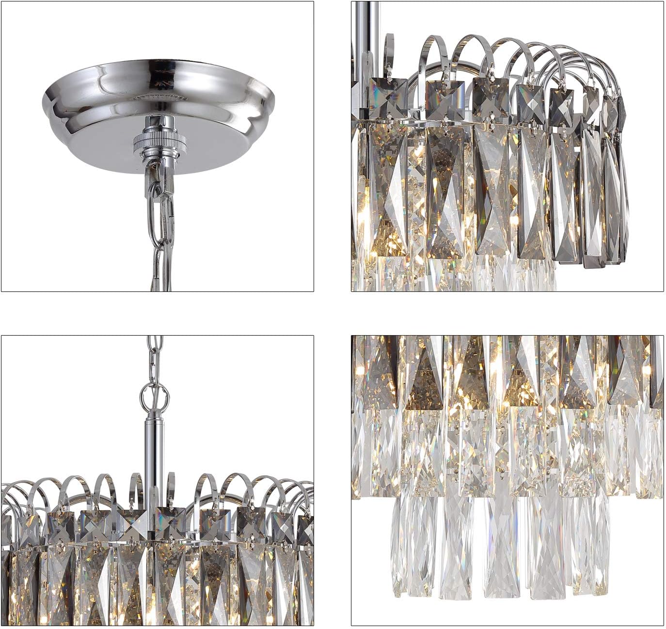 Q&S Crystal Chandelier Lighting, Modern Chrome Chandeliers, K9 Crystal Smoky+Clear, 4 Lights Pendant Light Ceiling Light Fixture For Dining Room, Living Room, Kitchen Island,W17.1".: Home Improvement