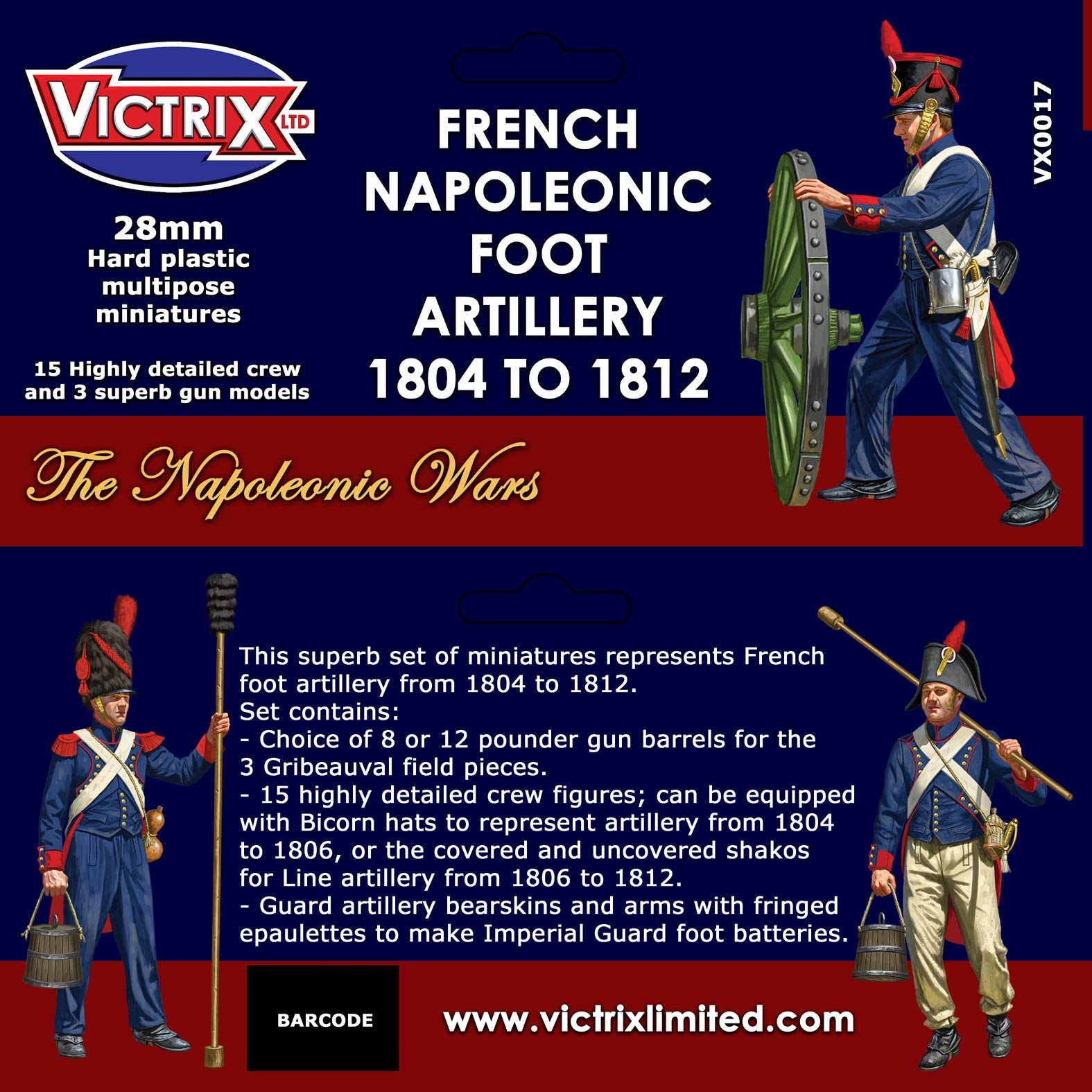 Victrix VX0017 - French Napoleonic Artillery 1804-1812 - 15 Figure Set And 3 Gun Models - 28mm Plastic Miniatures Napoleonic