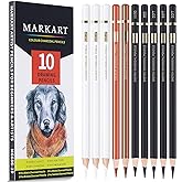 MARKART Professional Colored Charcoal Pencils for Drawing, 10 Pack | Black &amp; White Charcoal Pencils for Sketching, Shading, Blending, Portrait, Pastel Chalk Pencils for Beginners &amp; Artists
