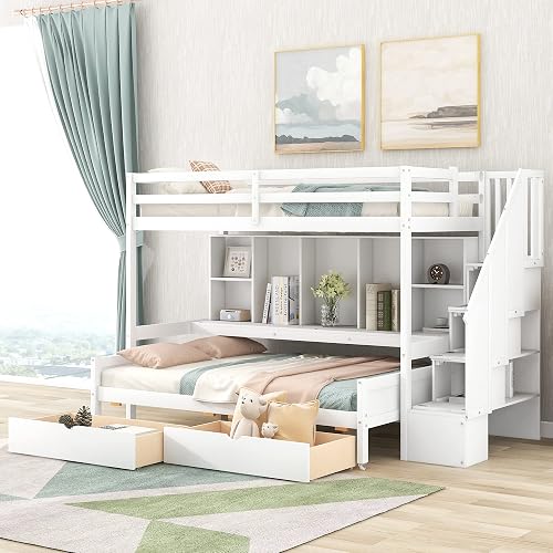 Harper & Bright Designs Twin XL Over Full Bunk Bed, Wood Bunk Bed with ...
