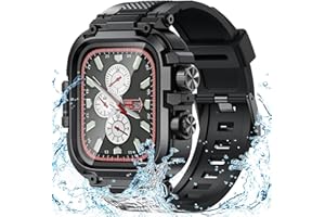 Goton IP68 Waterproof Rugged Band for Apple Watch 46mm/45mm/44mm with Case build-in Screen Protector – Heavy Duty Sport Strap Compatible with iWatch Series 11/10/9/8/7/6/5/4/SE