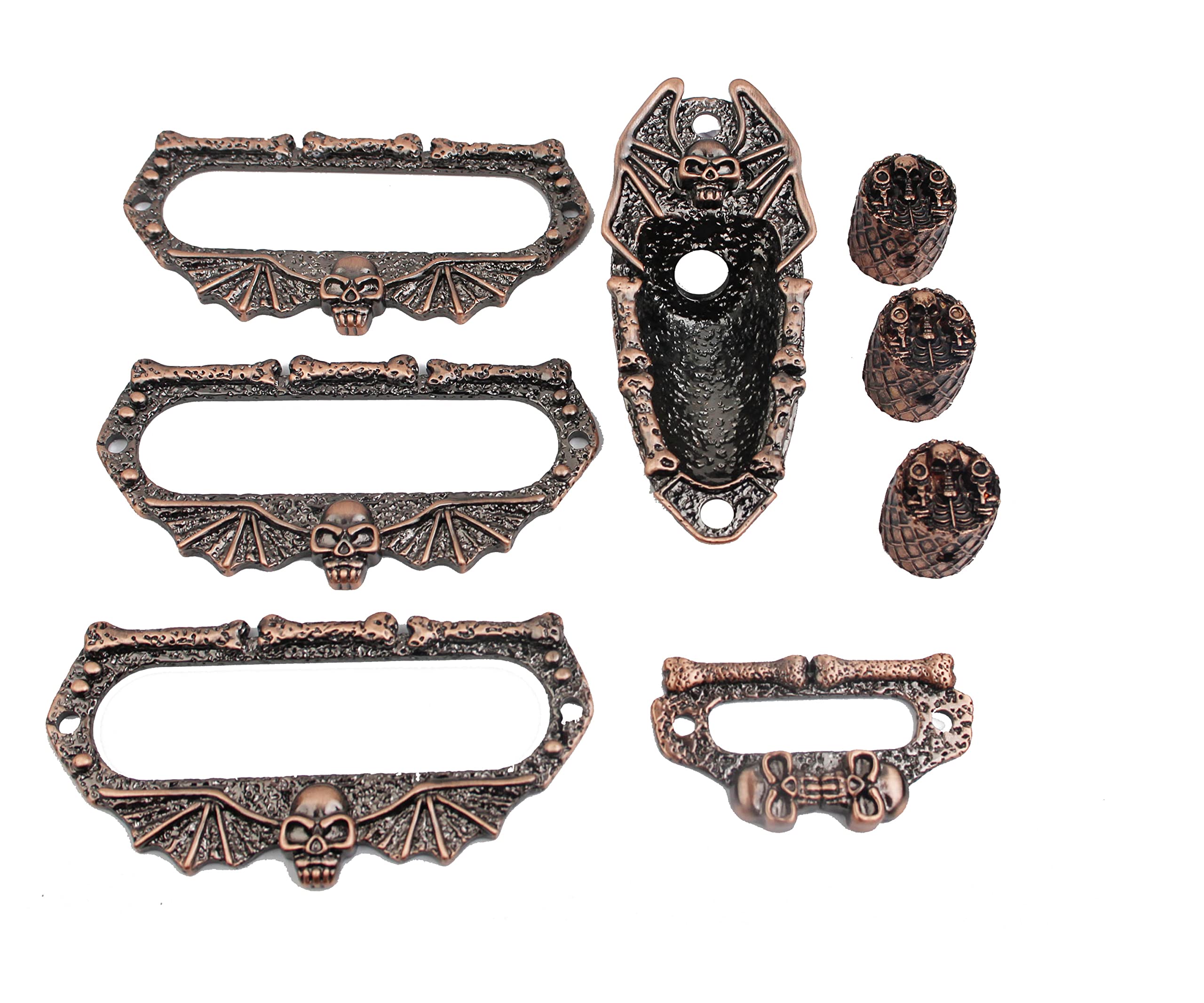 Guyker Metal Single Coil Pickup Mounting Ring, Guitar Switch Frame, Jack Plate Cover and 3PCS Control Potentiometer Knob with 6mm Dia. Shaft Pots Set Replacement Part, Antique Bronze