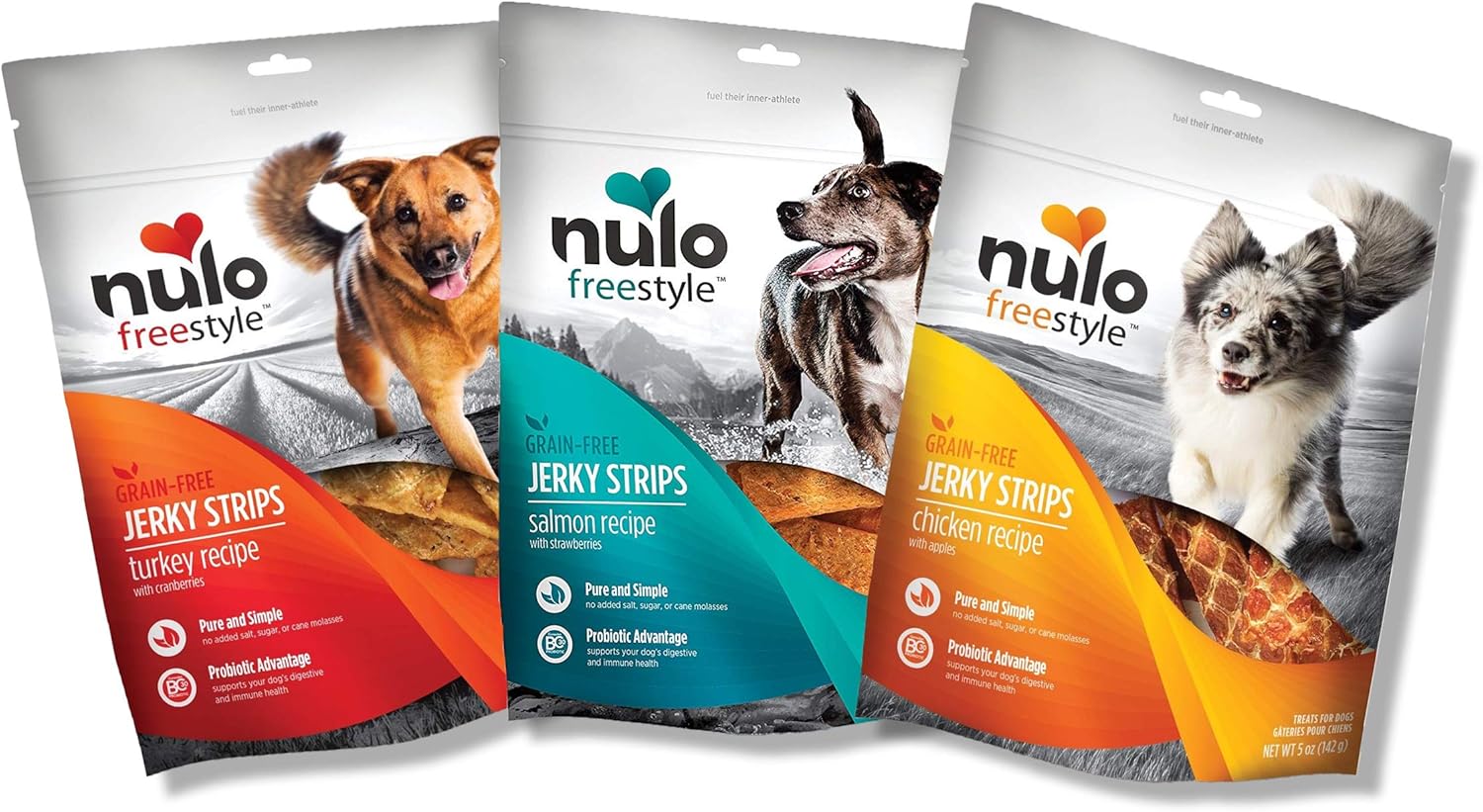 Nulo Puppy & Adult Freestyle Jerky Dog Strips: Natural Healthy Real Meat Grain Free Dog Treats for Training or Reward - 5 oz Bag