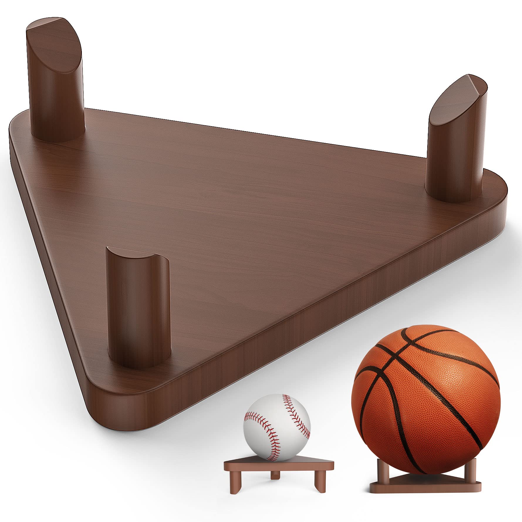 CANIPHA Wooden Sports Ball Display Stand, Triangular Detachable Design, Holds Various Ball Sizes, Brown, Solid Wood