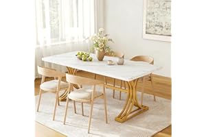 LITTLE TREE 63" Rectangular Dining Table for 4-6, Modern Dining Table with White Marble Top & Gold Metal Base, Rectangle Kitc