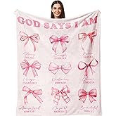 Henazin Christian Gifts For Women, Bow Blanket 60"X50", Religious Catholic Gift For Woman, Baptism Confirmation Gift For Girls Pink, Inspirational Spiritual Birthday Present For Daughter Sister Friend