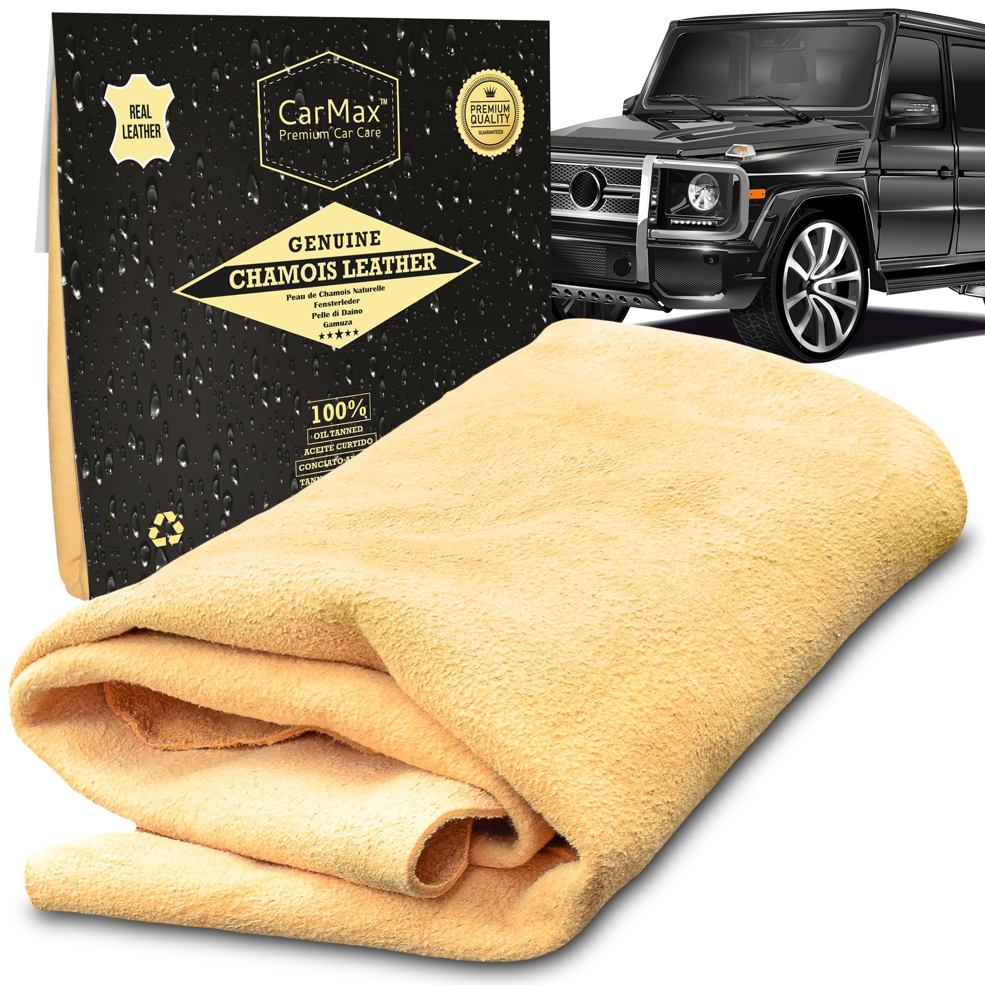 CarMax® English Premium Grade Professional Natural Chamois Leather - our biggest and best shammy, super soft and highly absorbent, Made in the UK