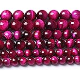 Natural Pink Tiger Eye Beads Gemstone Round Crystal Energy Jade Beads Stone Beads for Jewelry Making DIY Bracelet Necklace Jewelry Making 1 Strand 15.5inch 90PCS 4MM