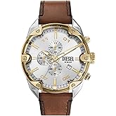 Diesel Spiked Men's Watch, Chronograph Watch with Stainless Steel Bracelet or Genuine Leather Band