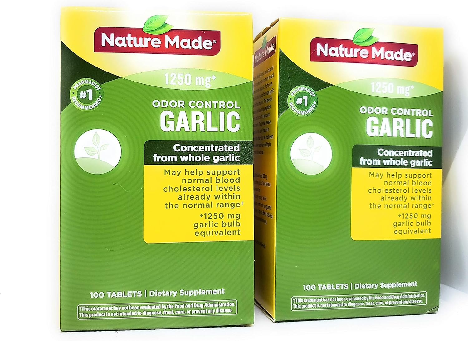 Nature Made Odor Control Garlic, 1250mg -- 2 Boxes each of 100 Tablets: Health & Personal Care