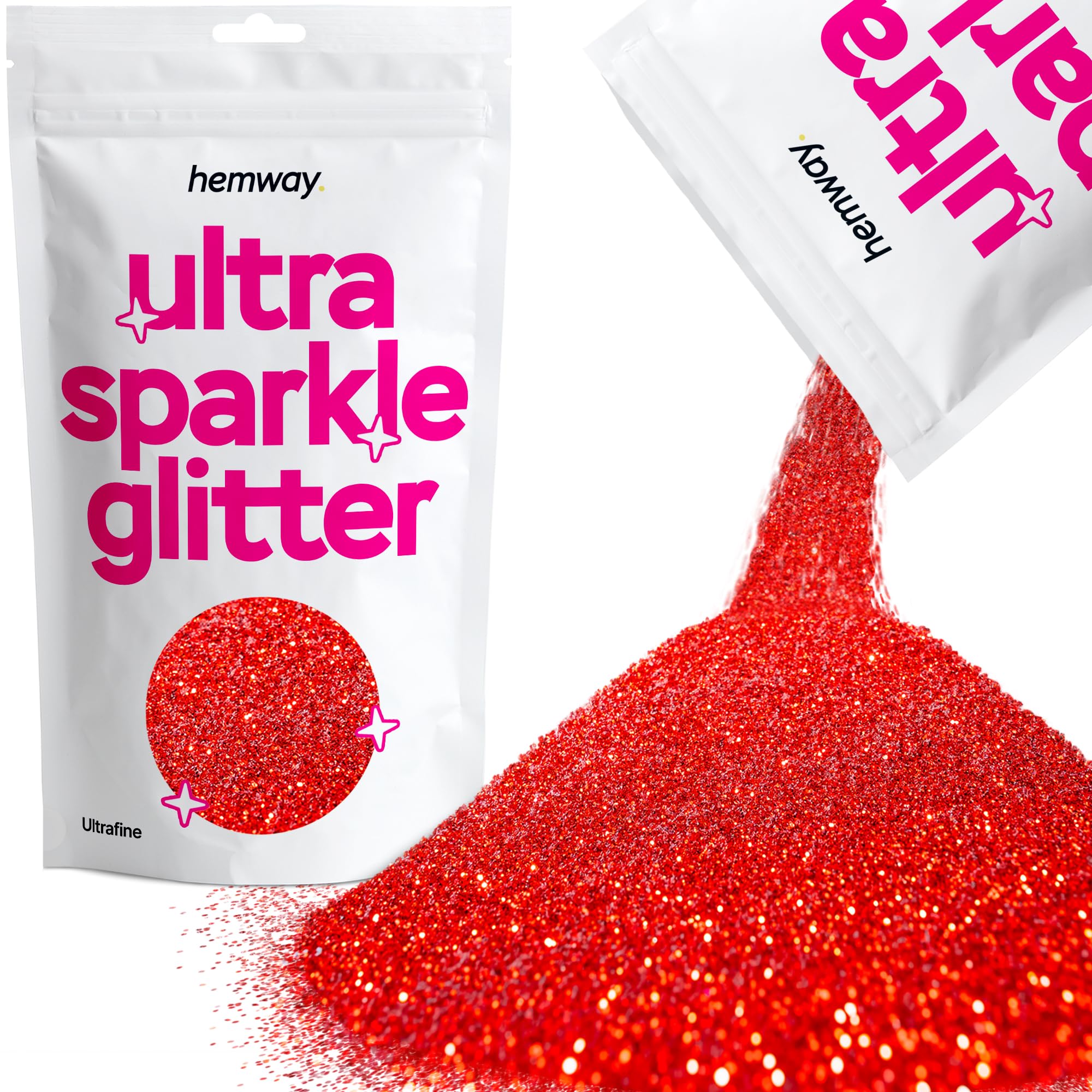 Hemway Ultra Sparkle Glitter Red 100g Ultrafine | Glitter for Arts & Craft, Makeup, Nail Art, Crafting, Card Making, Sparkle Decoration