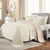 Superior 3 Piece Basketweave 100% Cotton Bedspread Set, Home Bed Decor, Decorative Bed Spread, 2 Pillow Shams, Medium Weight Blanket, Matelasse Coverlet Bedding, Geometric Lattice Pattern, Full, Ivory