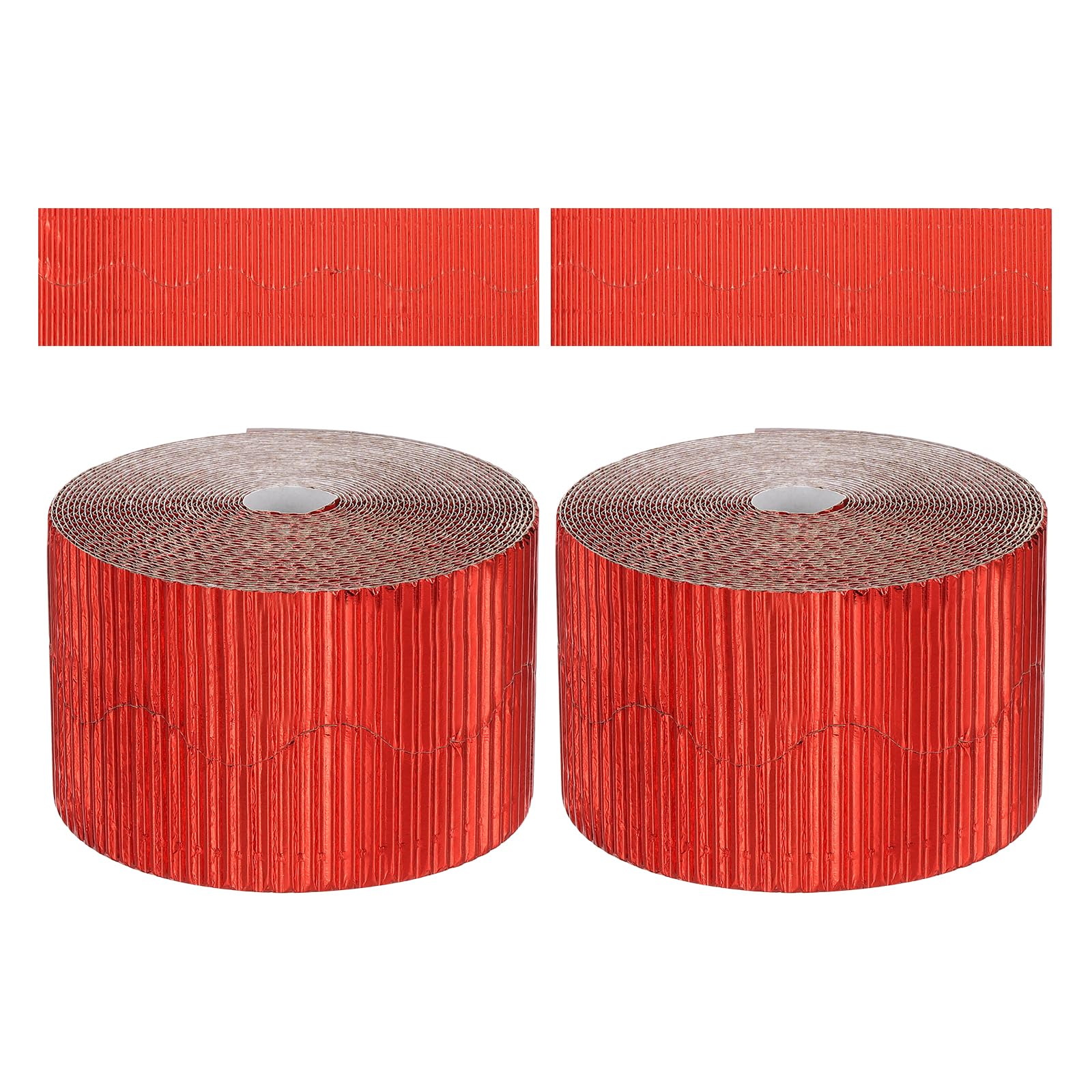 PATIKIL 3.9inch x 131.2ft Bulletin Board Border, Scalloped Trim Paper Corrugated Decorate Border for Locker Classroom Decor Black White Cork Poster Boards, Metallic Red (1.3mm)