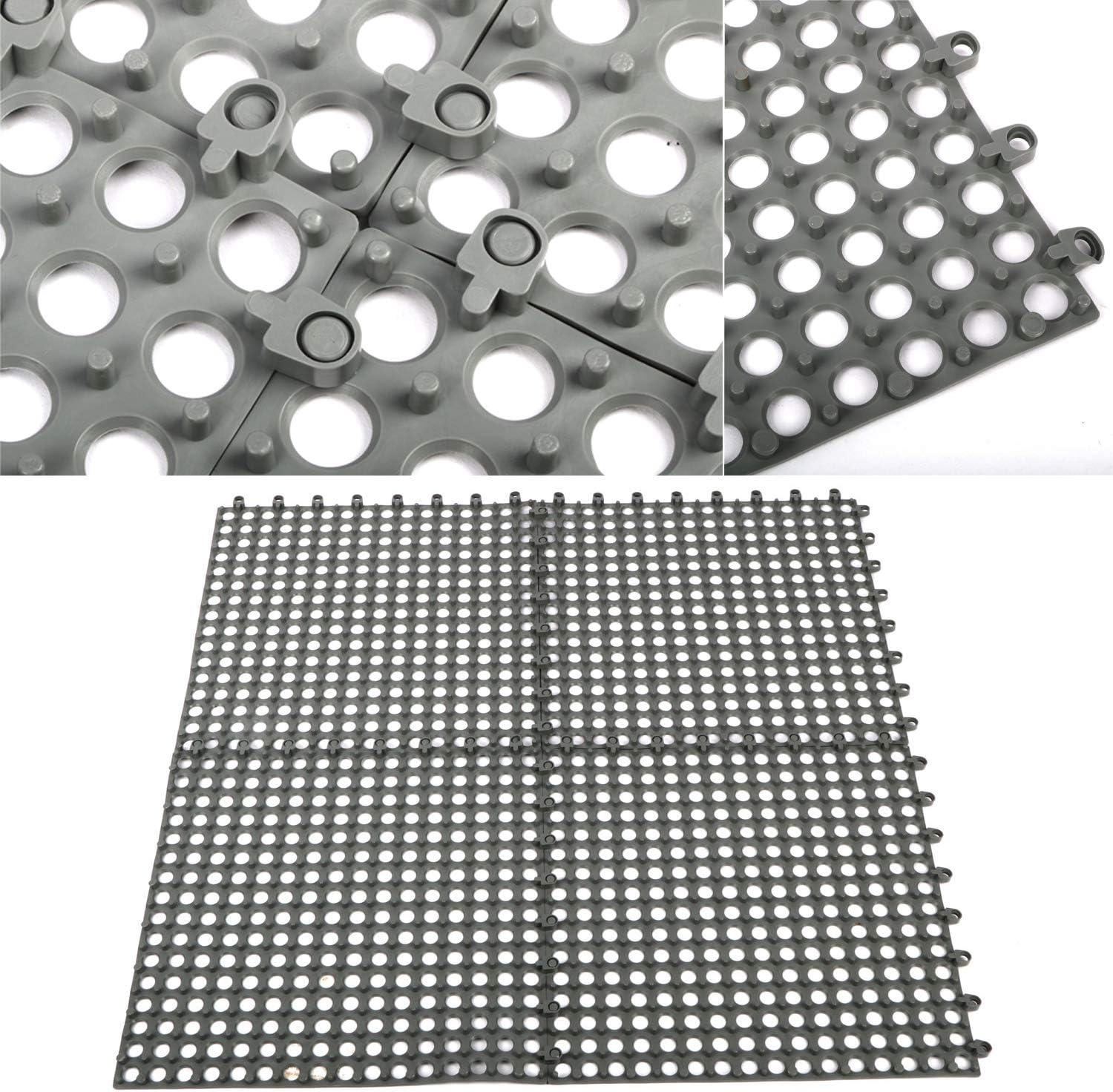 tonchean 24 PCS Interlocking Rubber Floor Tiles, 11.8'' x 11.8'' Soft Cushion Bathroom Mat Non-Slip with Drain Holes and Drainage Column Floor Tiles Cuttable Indoor/Outdoor Gray, 23 sq.ft: Kitchen & Dining