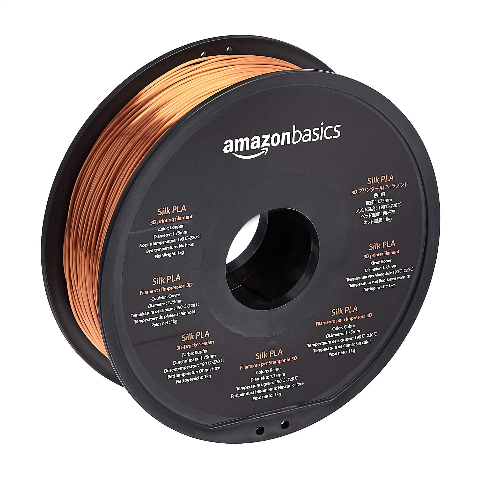 Amazon Basics 3D Printer Filament, 1.75 mm, 1 kg Spool (2.2 lbs), Silk Copper