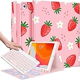 Wazzasoft for iPad 9th/8th/7th/Air 3rd Generation/Pro 10.5 Inch Case Keyboard Pencil Holder Folio Tablet Cover Women Girl Cute Girly Teen Kawaii Strawberry Unique Design for Apple 10.2 & 10.5 Inch